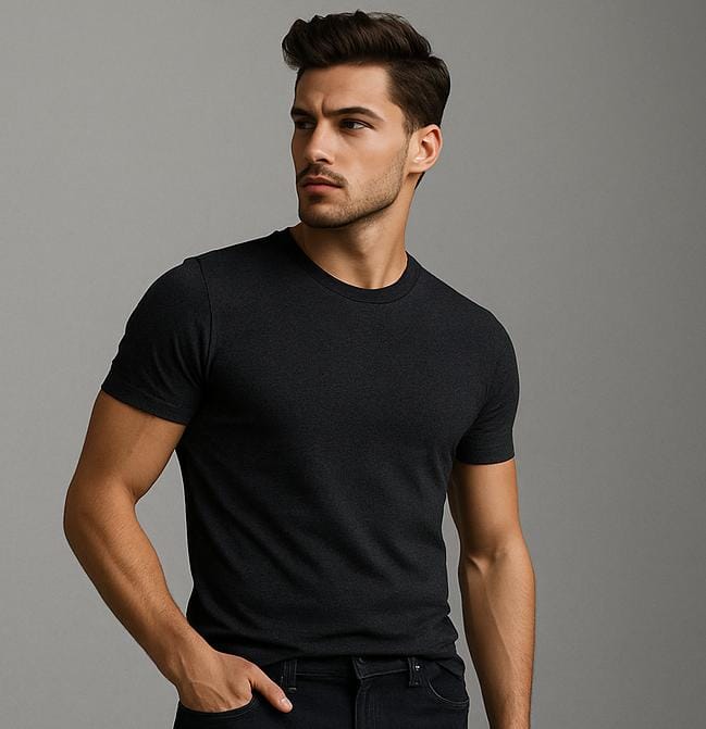 black round neck t shirt half sleeve