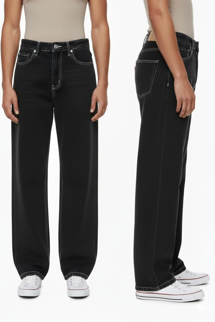 black straight fit baggy jeans men