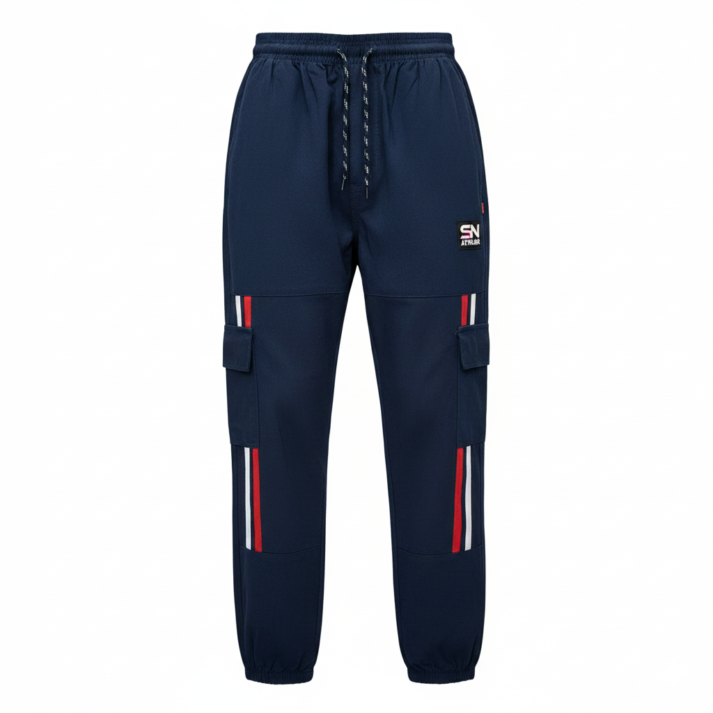 Men's Navy Blue Athletic Cargo Track Pants - Comfort & Style
