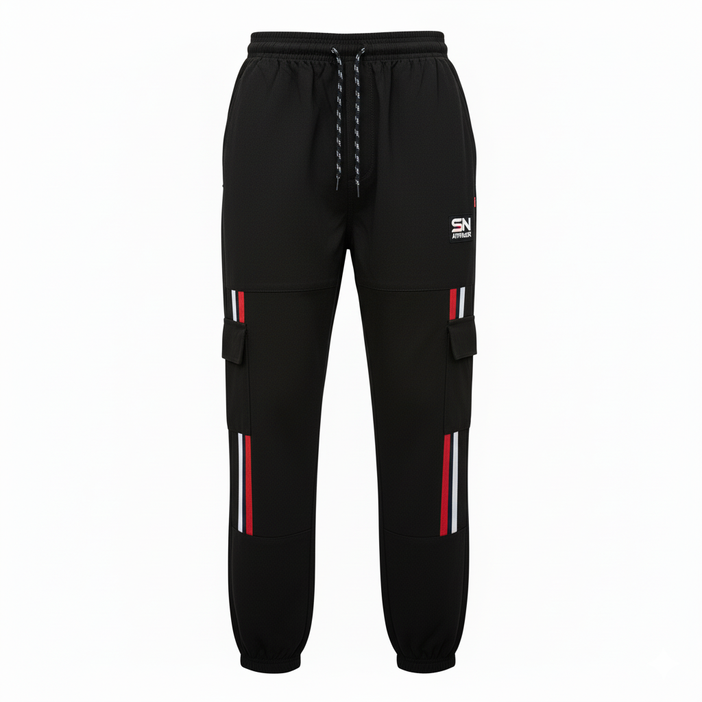 Men's Black Striped Joggers - SN Athletic Active Cargo Pants