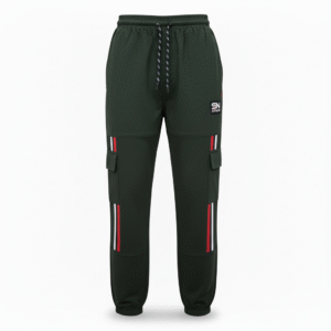 Men's Cargo Track Pants with Side Stripes - Dark Green