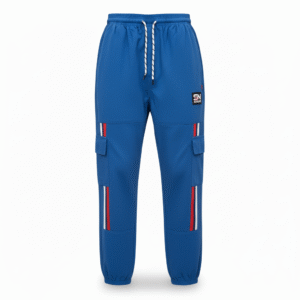 ROFYT Men's Blue Cargo Track Pants with Stripe Detail