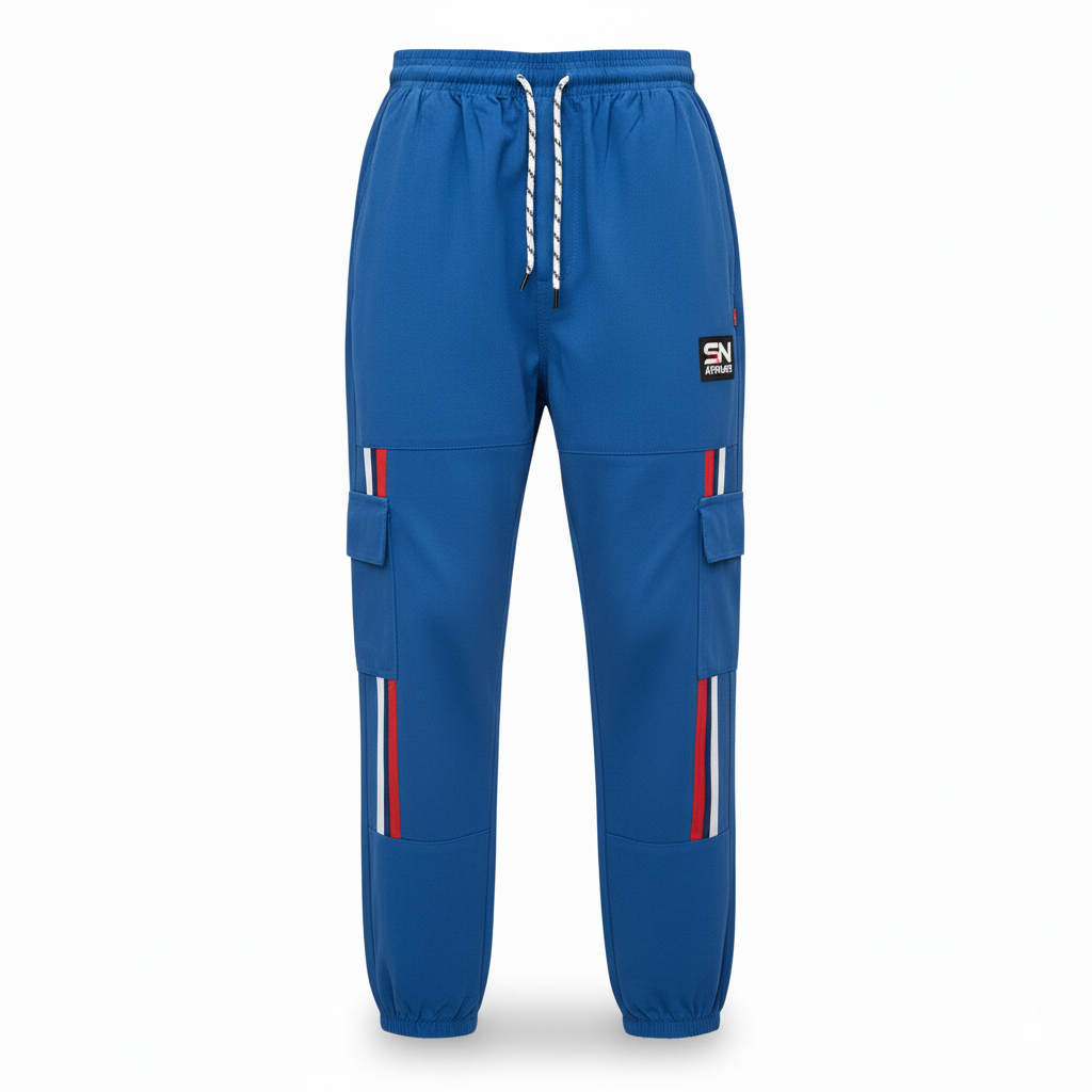 ROFYT Men's Blue Cargo Track Pants with Stripe Detail