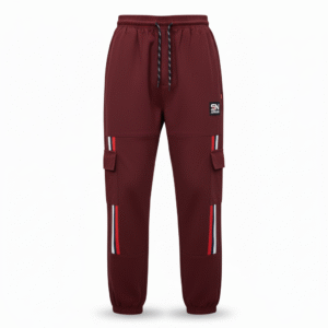 ROFYT Men's Maroon Cargo Joggers - Pettenn Fabric, Striped Detail