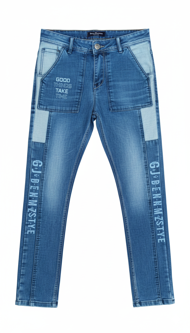 ROFYT Artisan Blue Denim Jeans - Crafted Style with Inspiring Slogans