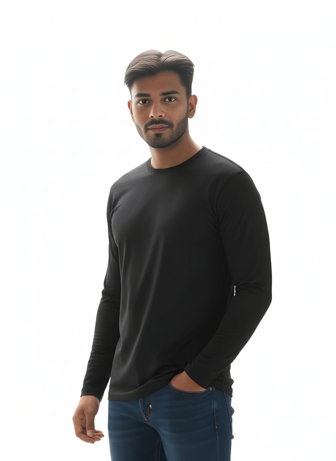 Men's Stylish Black Lycra Full Sleeve T-Shirt