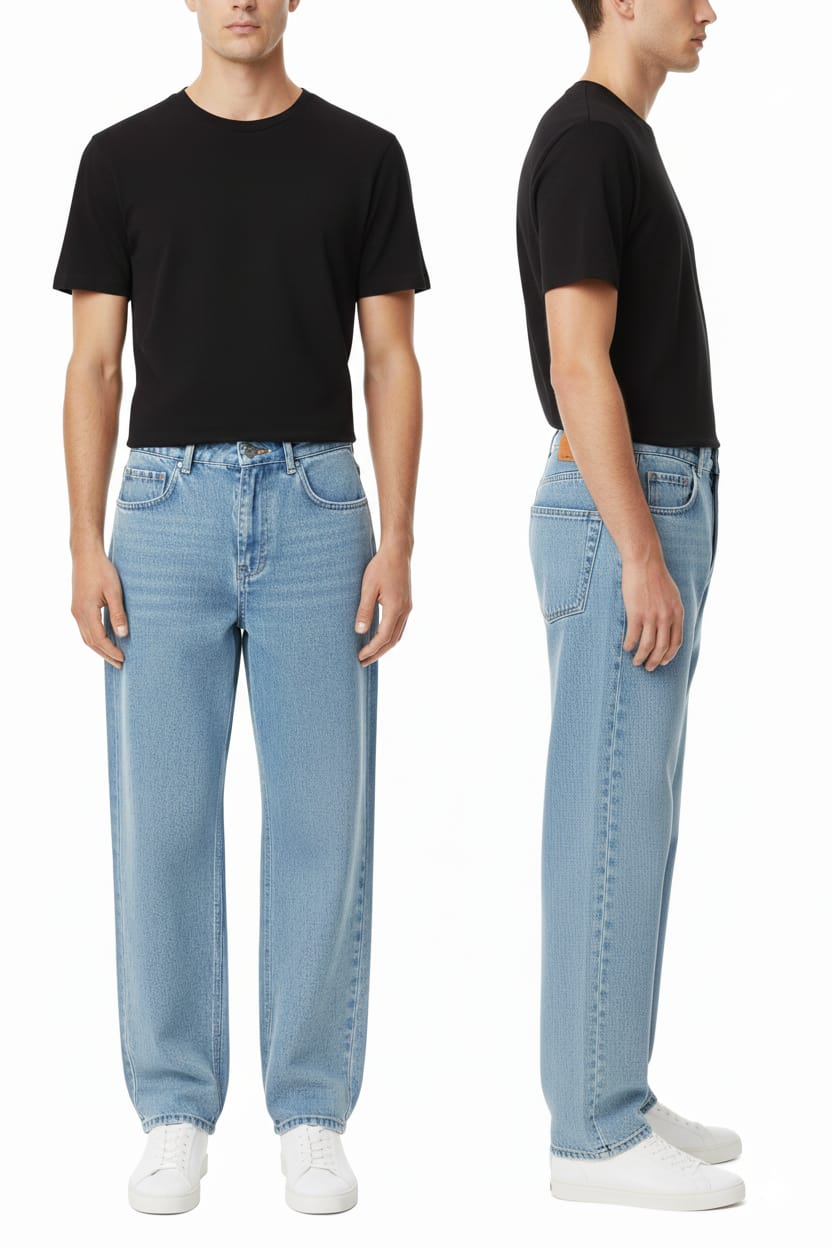 ROFYT Wear Men’s Light Blue Baggy Jeans – Relaxed Fit, Casual Denim