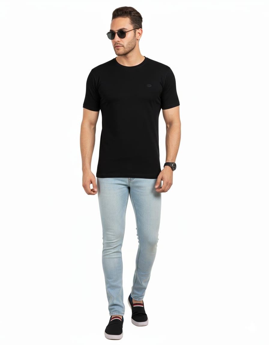 Men's Premium Black Cotton T-Shirt - Size S - Classic Crew Neck | Soft & Breathable
