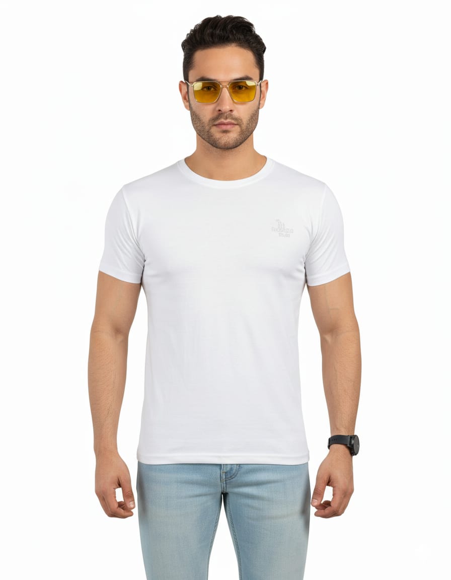 Men's Pure Cotton Crew Neck T-Shirt - White (Size S)