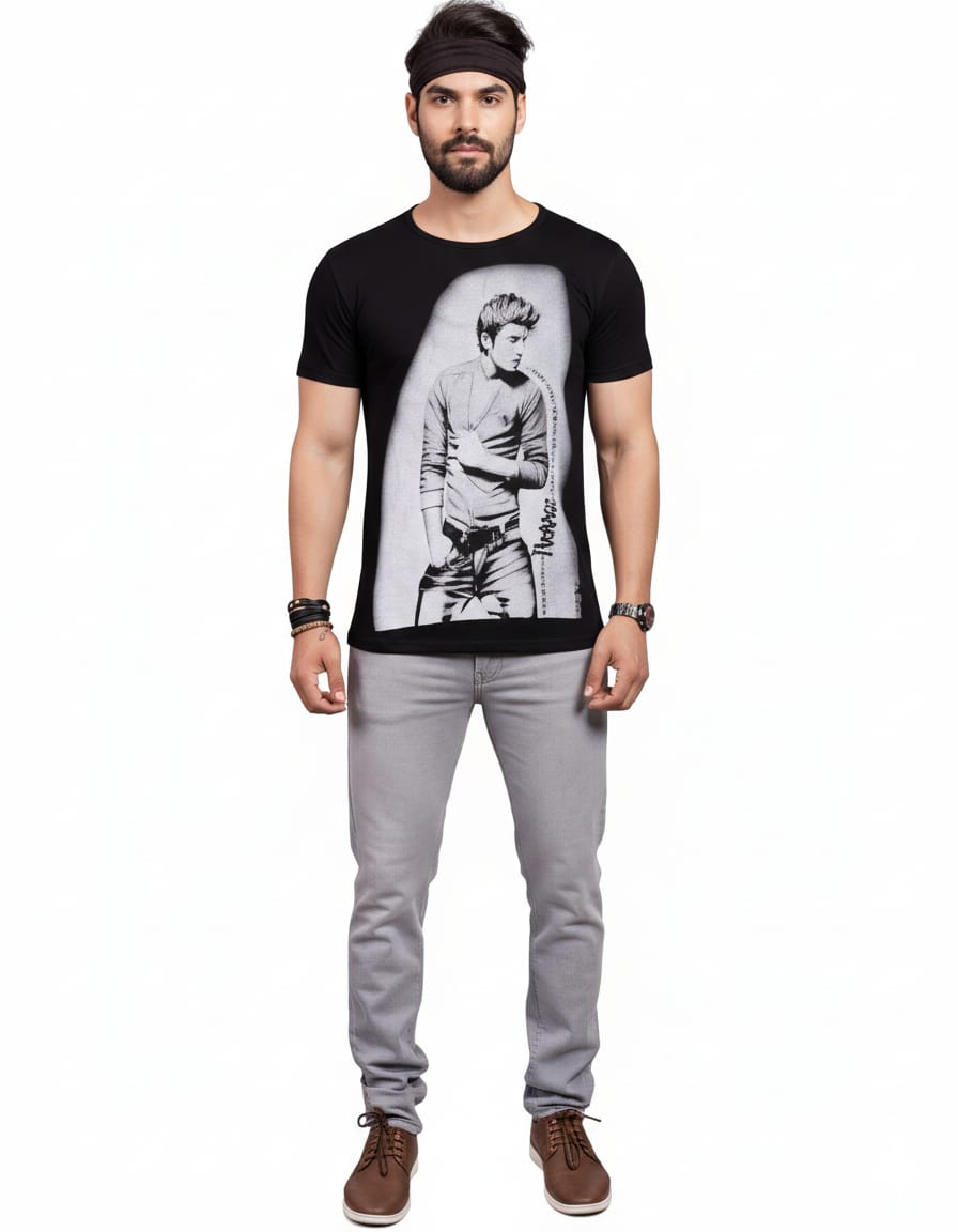 Men's Cotton Graphic Print Black T-Shirt - S Available