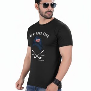 Men's Black Cotton "New York Assn" Graphic T-Shirt - Available in S