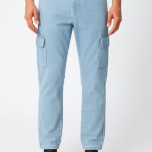 ROFYT-Men's Light Blue Wash Denim Cargo Jeans - Straight Fit
